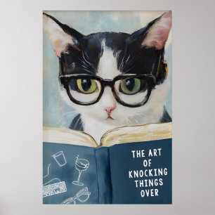 Poster Cartaz de Gato Engraçado Lendo Parede Excêntrica d