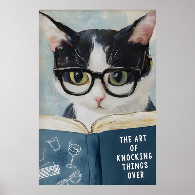 Poster Cartaz de Gato Engraçado Lendo Parede Excêntrica d (Frente)