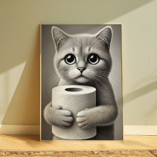 Poster Cartaz de Gato Engraçado Segurando Papel Higiênico