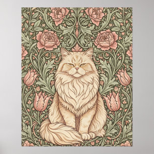 Poster Cartaz de Gato Floral Rosa Elegante Arte William M