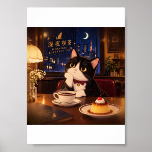 Poster Cartaz de Gato Kissaten à Meia-Noite   Café Japonê