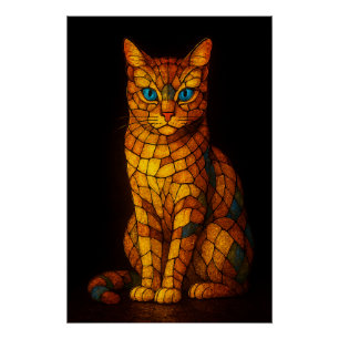 Pôster Cartaz de Gato Mosaico de Vidro Colorido com Olhos