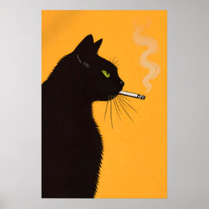 Poster Cartaz de Gato Preto Fumando, Arte de Parede de Ga
