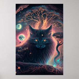 Poster Cartaz de Gato Preto Místico Arte de Bruxa 1