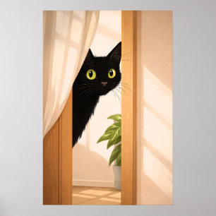Poster Cartaz de Gato Preto Olhando, Animal Minimalista