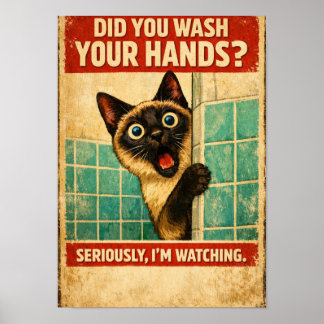 Poster Cartaz de Gato Siameses Observando sua Higiene