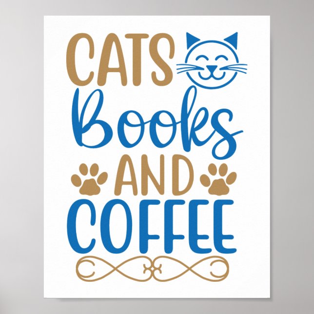 Poster Cartaz de Gatos, Livros e Café (Frente)
