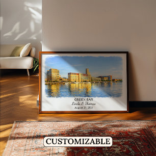 Poster Cartaz de Green Bay Wisconsin, Aquarela, Personali