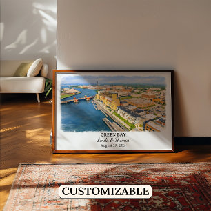 Poster Cartaz de Green Bay Wisconsin, Aquarela, Personali