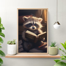 Cartaz de Guaxinim Fofo Lendo um Livro