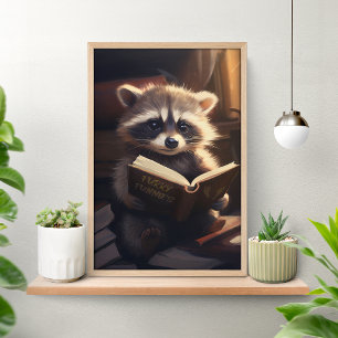 Poster Cartaz de Guaxinim Fofo Lendo um Livro
