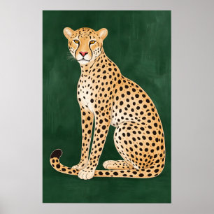 Poster Cartaz de Guepardo, Fundo Verde, Animal Moderno