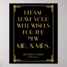Cartaz de Guestbook Black Dourado Art Deco Gatsby