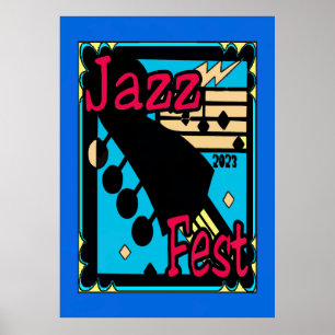 Poster Cartaz de Guitarra do Jazz Fest em Azul