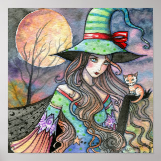 Poster Cartaz de Halloween de Gata Bruxa por Molly Harris