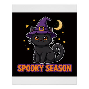 Pôster Cartaz de Halloween de Gato Preto com Chapéu de Br