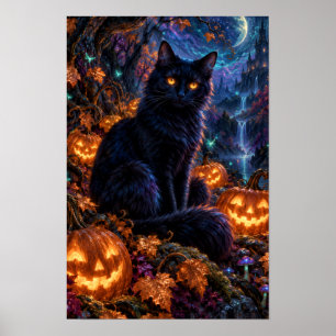Poster Cartaz de Halloween do Gato Preto ao Luar