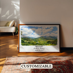 Poster Cartaz de Hanalei Havaí, Aquarela, Personalizado
