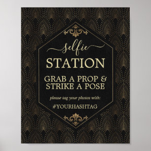 Poster Cartaz de Hashtag de Casamento Royal Gold Black Ga