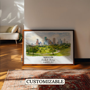 Poster Cartaz de Houston Texas, Aquarela, Personalizado
