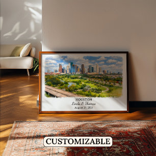 Poster Cartaz de Houston Texas, Aquarela, Personalizado