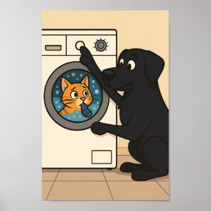Poster Cartaz de Humor de Sala de Lavanderia com Labrador
