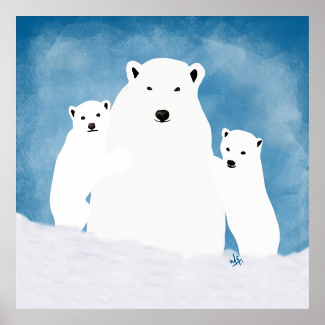 Poster Cartaz de Ilustração da Mamãe Urso Polar com Filho (Frente)