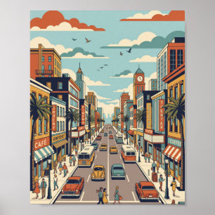 Poster Cartaz de Ilustração da Rua da Cidade Retro