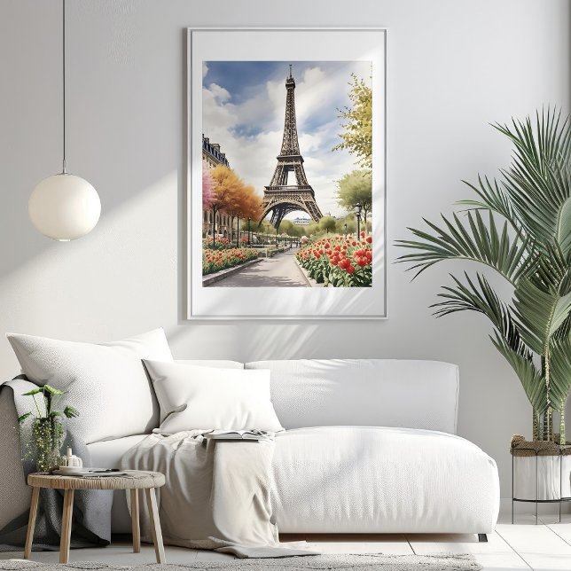 Poster Cartaz de Ilustração da Torre Eiffel de Paris (Paris Eiffel Tower Illustration Mockup 1)