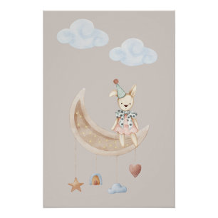 Pôster Cartaz de Ilustração de Boneca Fofa na Lua Crescen