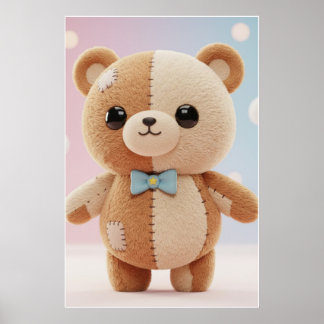 Poster Cartaz de Ilustração de Urso de Pelúcia de Patchwo