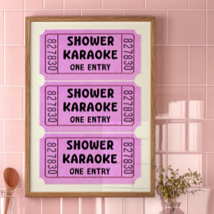 Poster Cartaz de Ingresso para Karaokê no Banho Cor Rosa