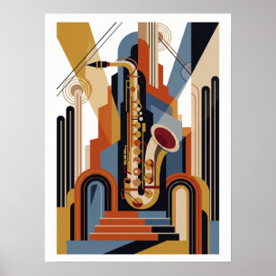 Poster Cartaz de Jazz Art Déco Simples Vintage