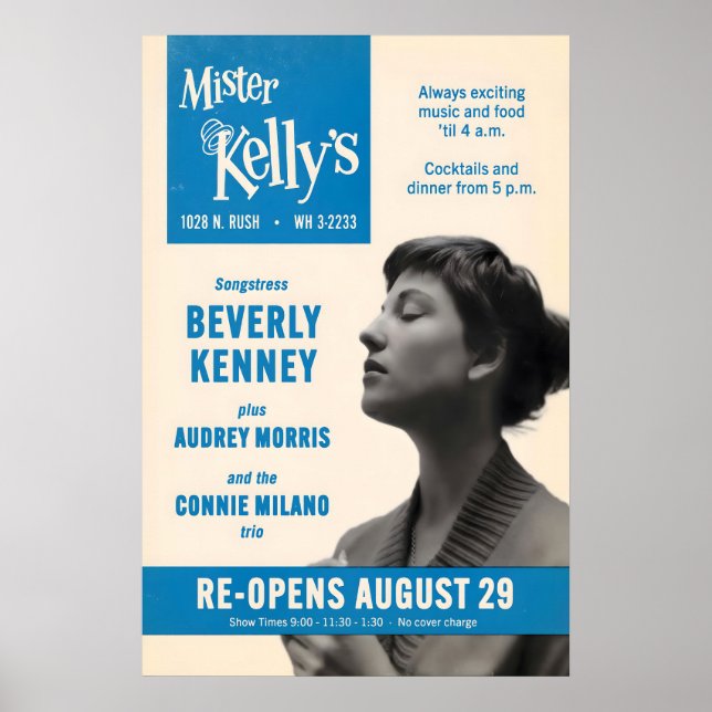 Poster Cartaz de jazz de Beverly Kenney - Mister Kelly's (Frente)