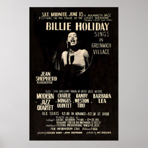 Poster Cartaz de jazz de Billie Holiday - Canta em Greenw