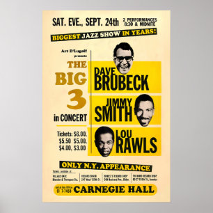 Poster Cartaz de jazz de Dave Brubeck - Jimmy Smith - Lou