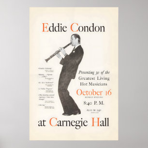 Poster Cartaz de jazz de Eddie Condon - No Carnegie Hall 