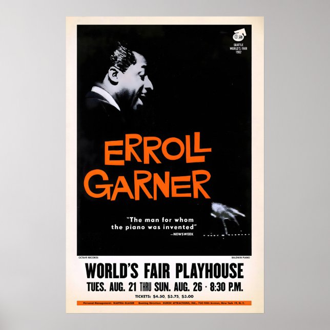 Poster Cartaz de jazz de Erroll Garner - Concerto One Wor (Frente)