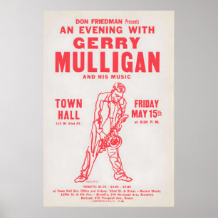 Poster Cartaz de jazz de Gerry Mulligan - Town Hall - 195