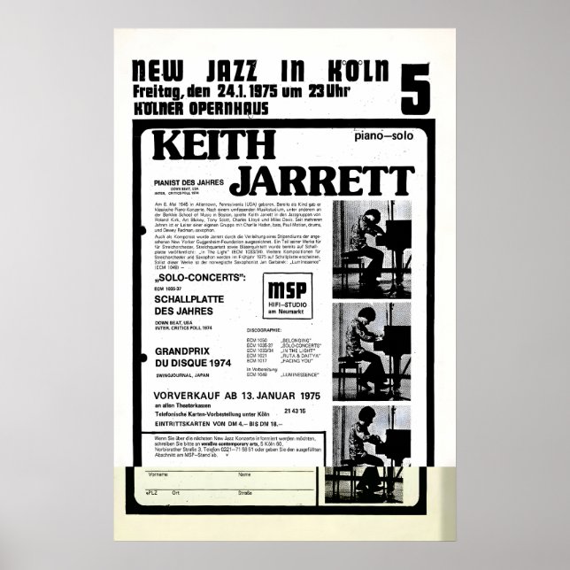 Poster Cartaz de jazz de Keith Jarrett - Concerto de Coló (Frente)