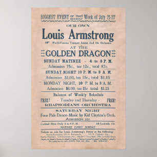 Poster Cartaz de jazz de Louis Armstrong - Dragão Dourado
