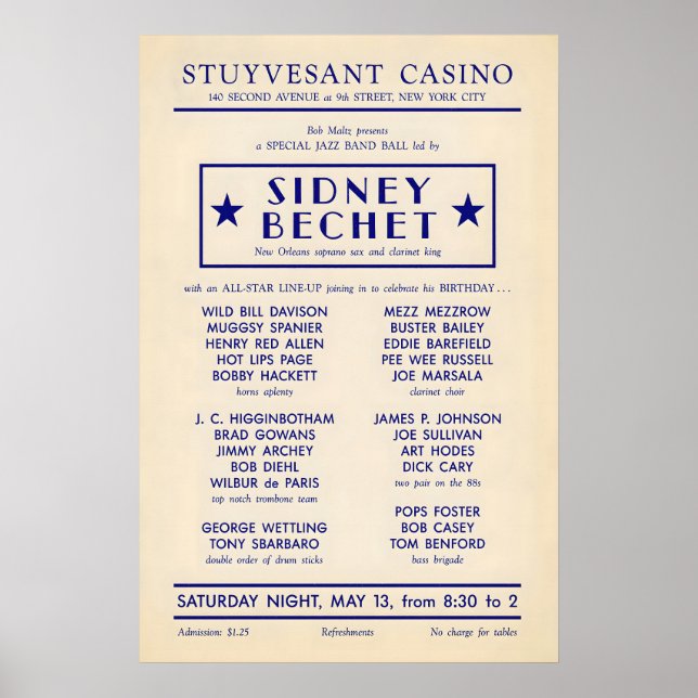 Poster Cartaz de jazz de Sidney Bechet - Wild Bill Daviso (Frente)