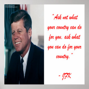 Poster Cartaz de JFK & Citação Pergunte Não