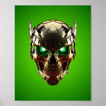 Cartaz de Jogo Cyberpunk Mecha Skull Verde Neon