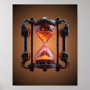 Poster Cartaz de Jogo Neon de Ampulheta de Mecha Cyberpun