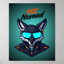 Cartaz de Jogo Neon Mecha Ciberpunk Fox Nômade