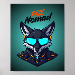 Poster Cartaz de Jogo Neon Mecha Ciberpunk Fox Nômade