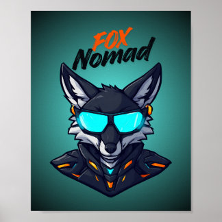 Poster Cartaz de Jogo Neon Mecha Ciberpunk Fox Nômade