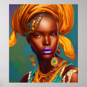 Poster cartaz de jóias de ouro de mulher princesa african
