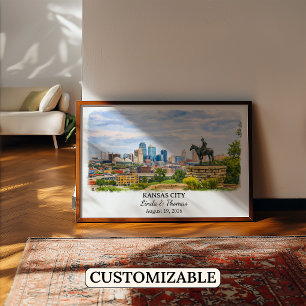 Poster Cartaz de Kansas City Kansas, Aquarela, Personaliz